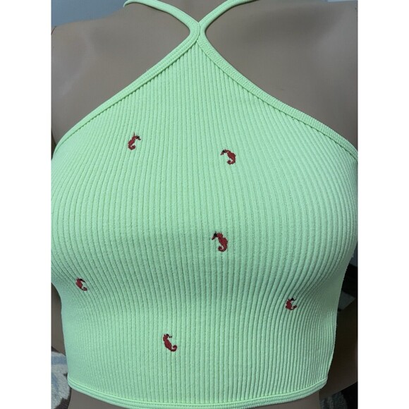 NWT Zara Ribbed SeaHorse Crop Top Neon Green Tank Top Sz XS-S Contour Collection - Picture 3 of 6
